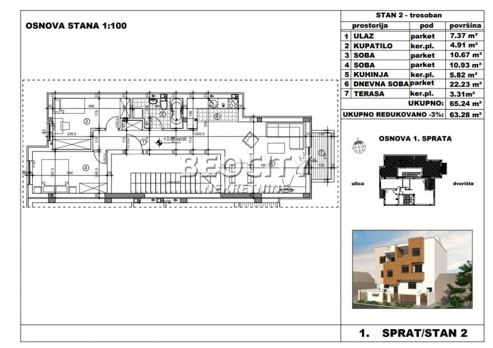 Trosoban stan, 63 m2, Telep, Gorana Kovačića ID: 122943 2