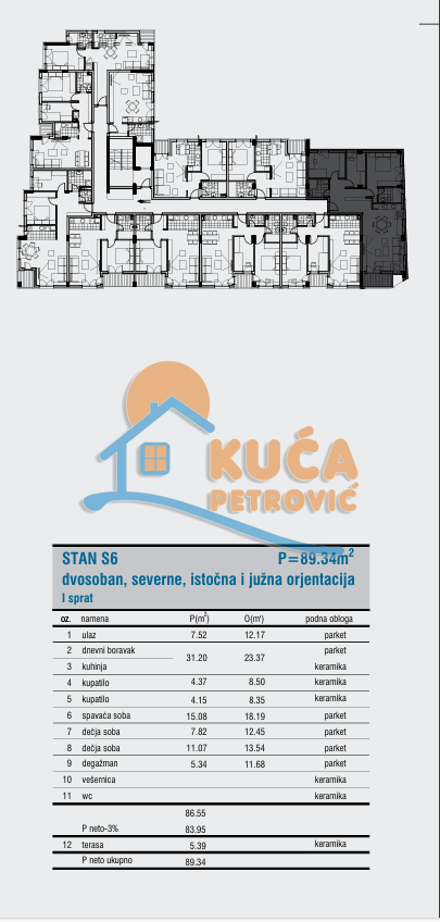 četvorosoban stan, 89.34 m2, Centar, Cetinjska ID: p-014848 3