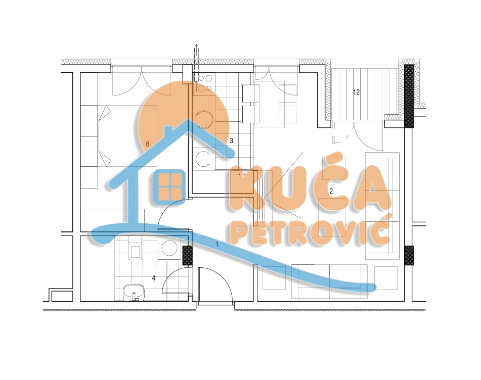 Dvosoban stan, 46.86 m2, Čamurlija, Cetinjska ID: p-014855 3