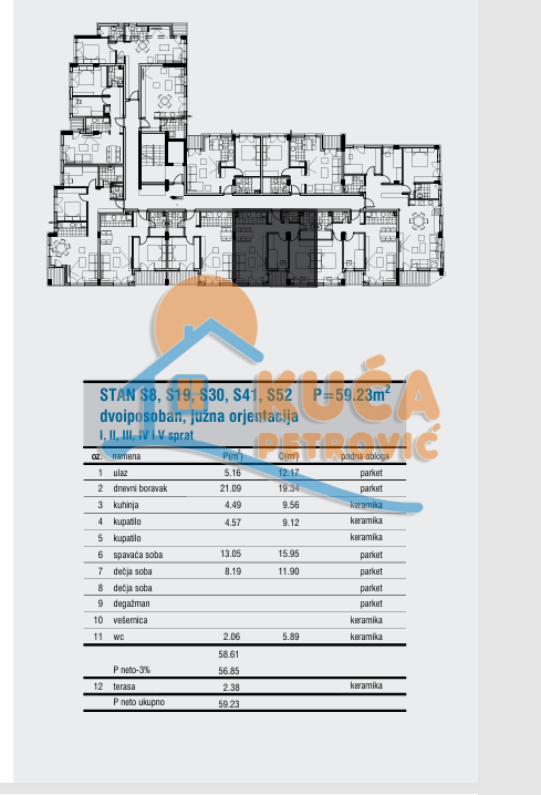 Dvosoban stan, 59.23 m2, Centar, Cetinjska ID: p-014858 3