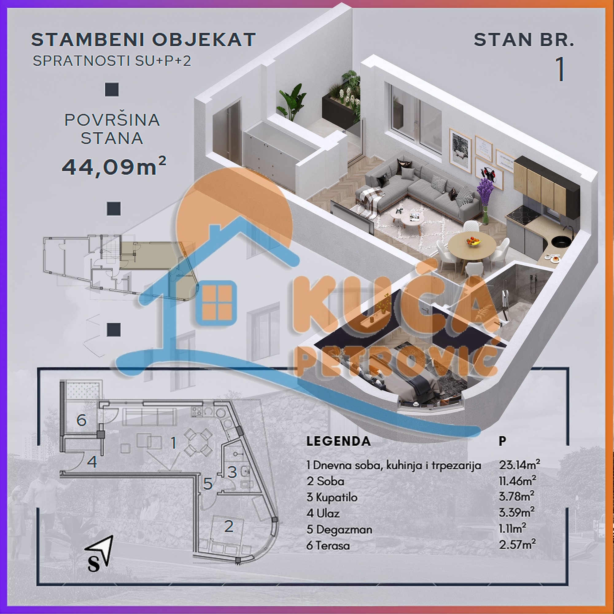 Dvosoban stan, 44.09 m2, Palilula, Durmitorska ID: p-014924 3