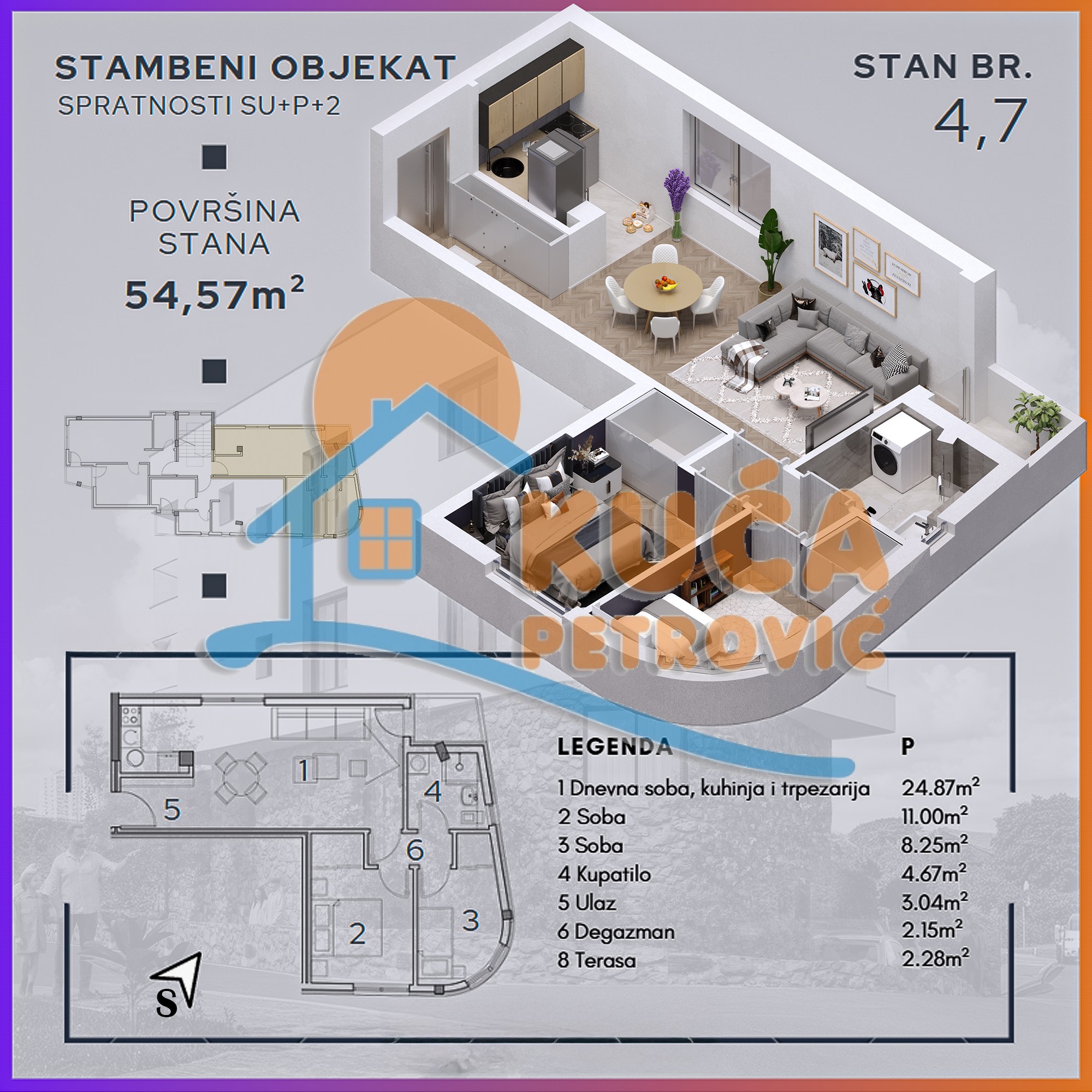 Dvosoban stan, 54.57 m2, Palilula, Durmitorska ID: p-014928 3