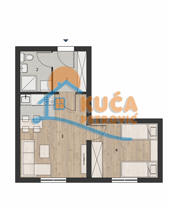 Jednosoban stan, 34.02 m2, Brzeće, Brzeće ID: p-014955 2