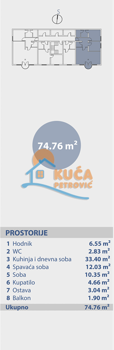 Trosoban stan, 74.76 m2, Brzeće, Brzeće ID: p-014952 3