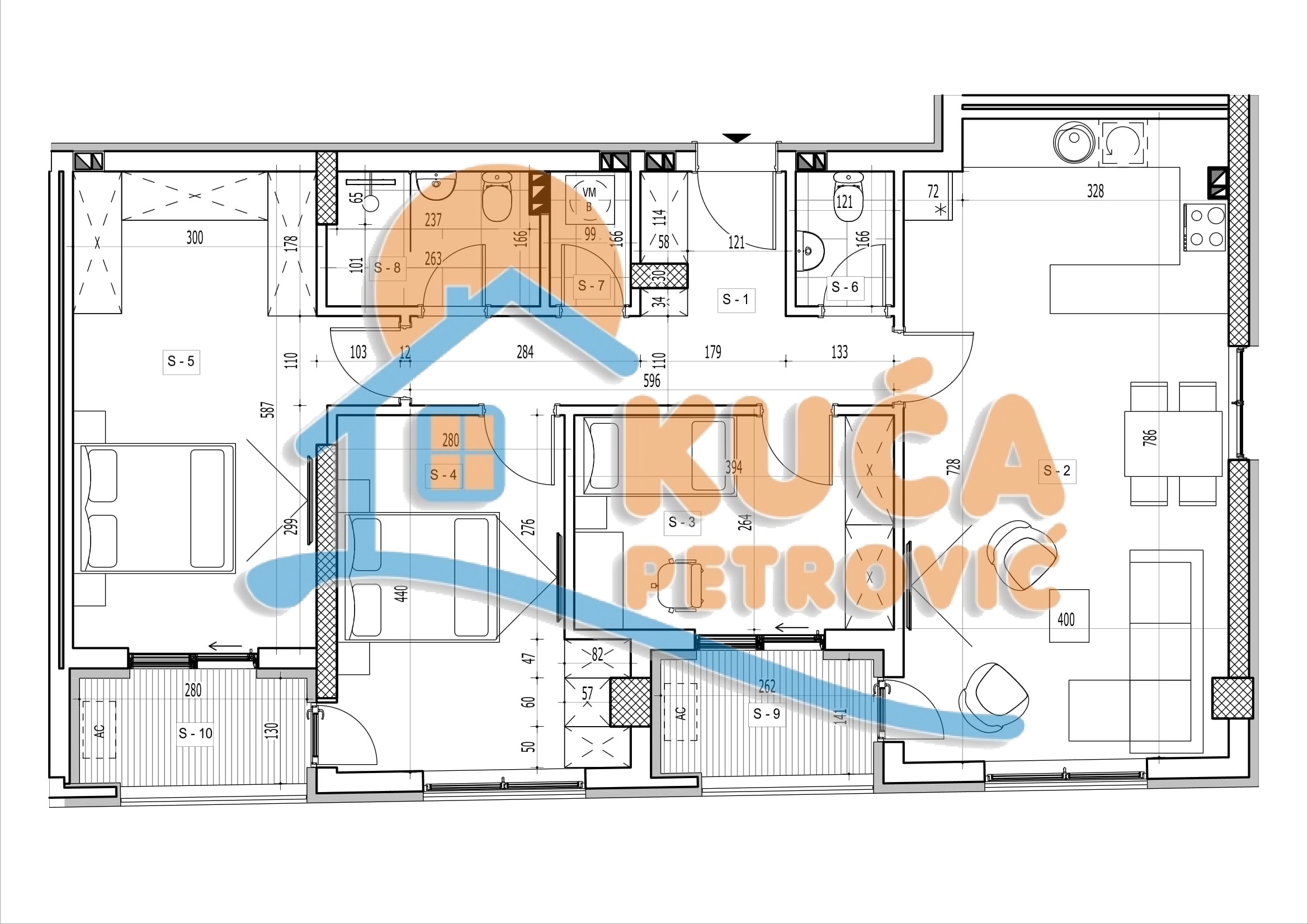 Trosoban stan, 98.5 m2, Centar, Rajićeva ID: p-014968 2