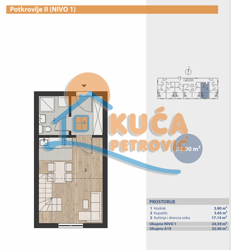 Jednosoban stan, 32.9 m2, Brzeće, Brzeće ID: p-015027 2