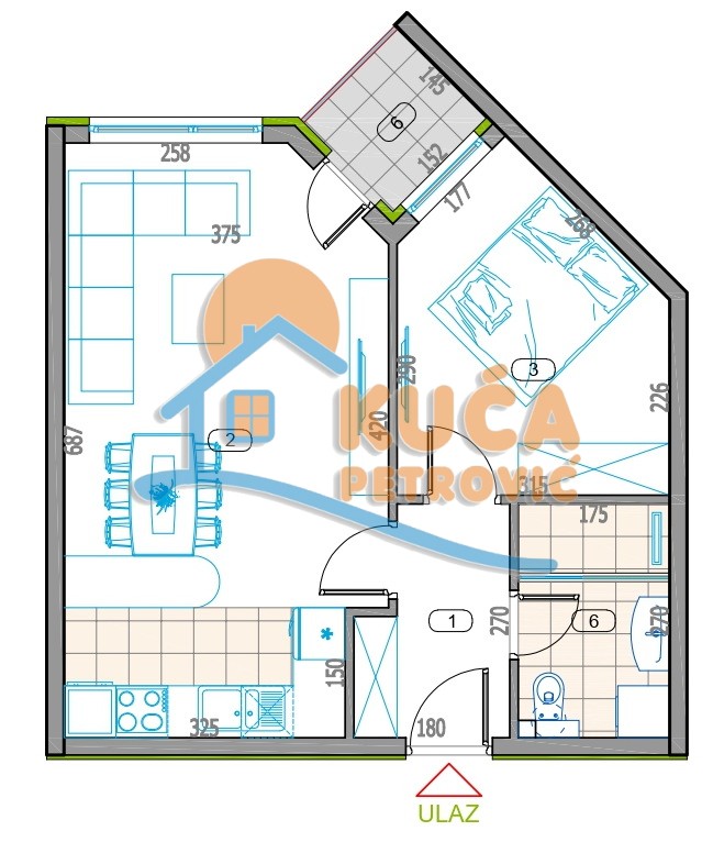 Dvosoban stan, 44.53 m2, Jagodin Mala, 2. proleterske brigade ID: p-014828 14