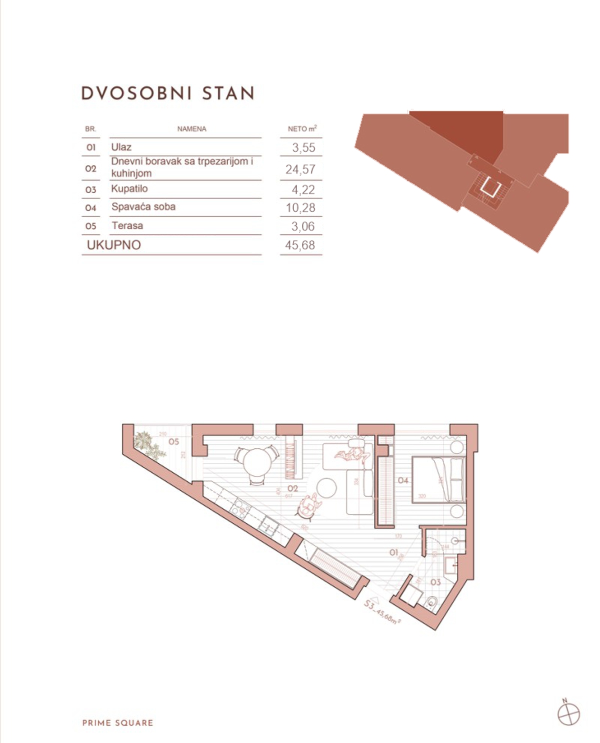 Centar  Dalmatinska  2 0 45 68m2 novogradnja 2