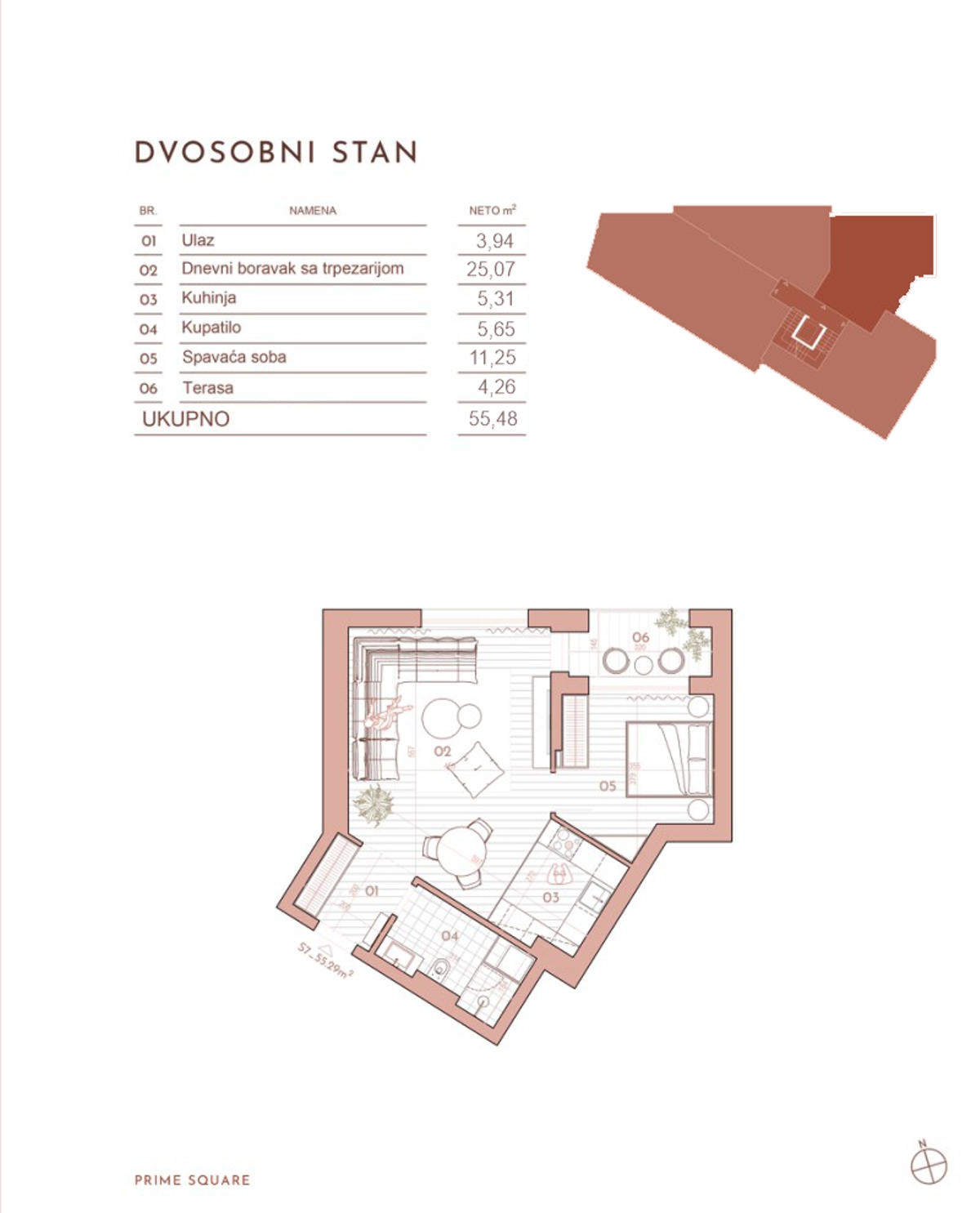 Centar  Dalmatinska  55 48m2 novogradnja 2