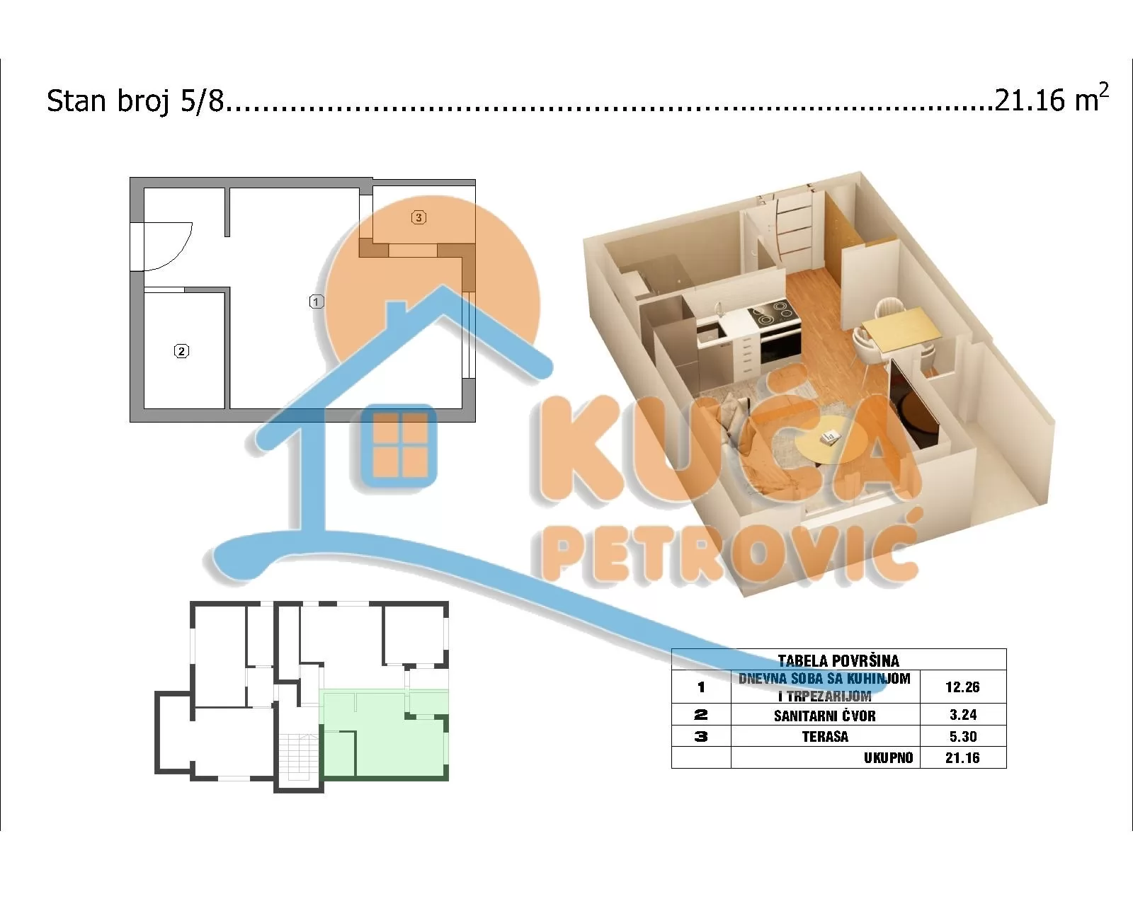 Jednosoban stan, 21 m2, Crveni krst, Pribojska ID: p-015126 1