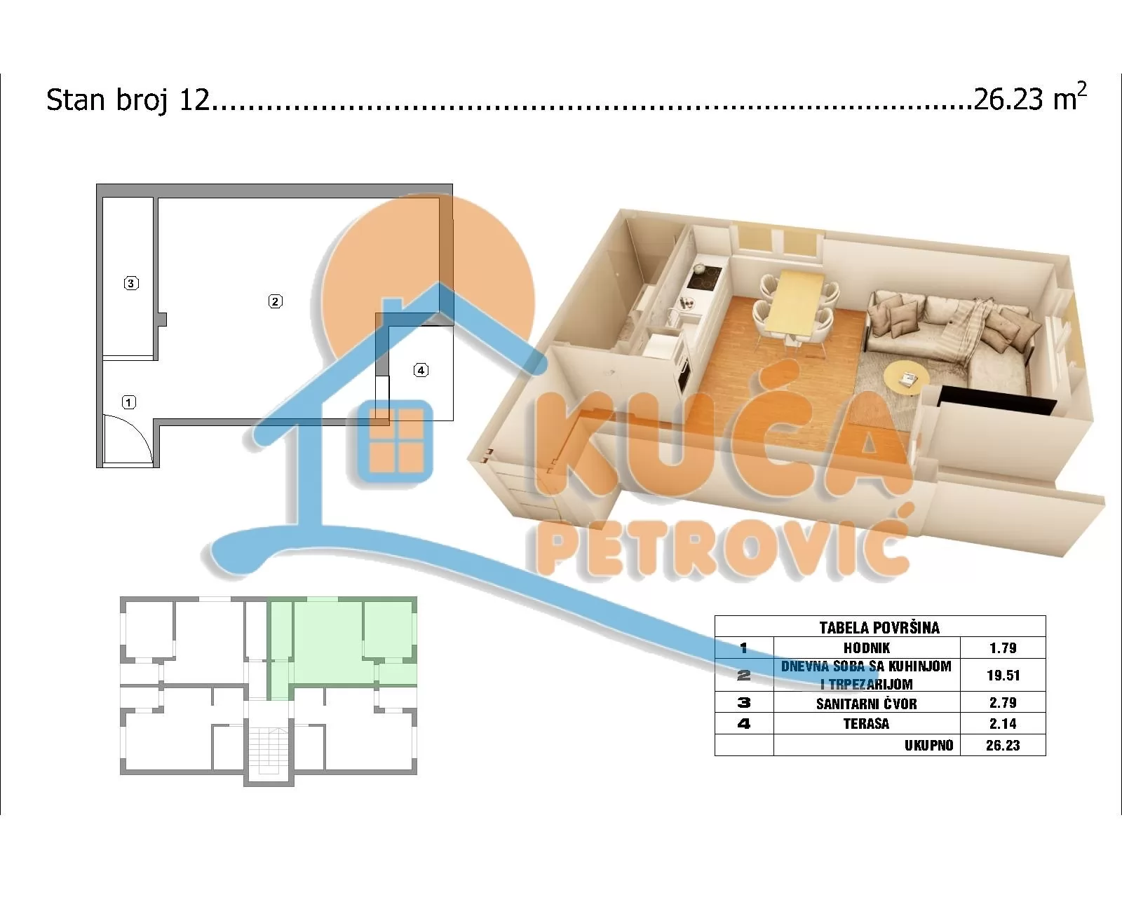 Jednosoban stan, 26 m2, Crveni krst, Pribojska ID: p-015134 1
