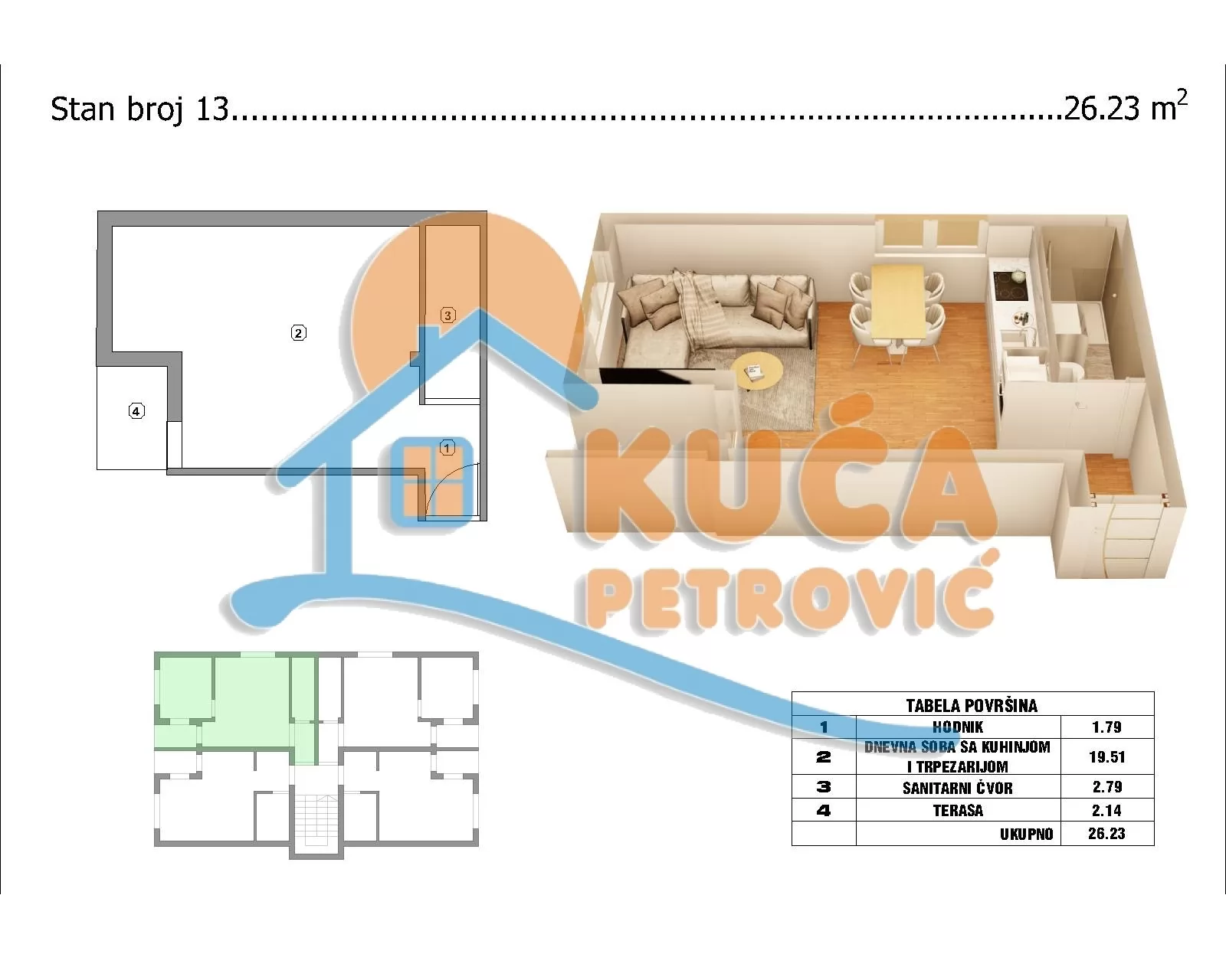 Jednosoban stan, 26 m2, Crveni krst, Pribojska ID: p-015136 1