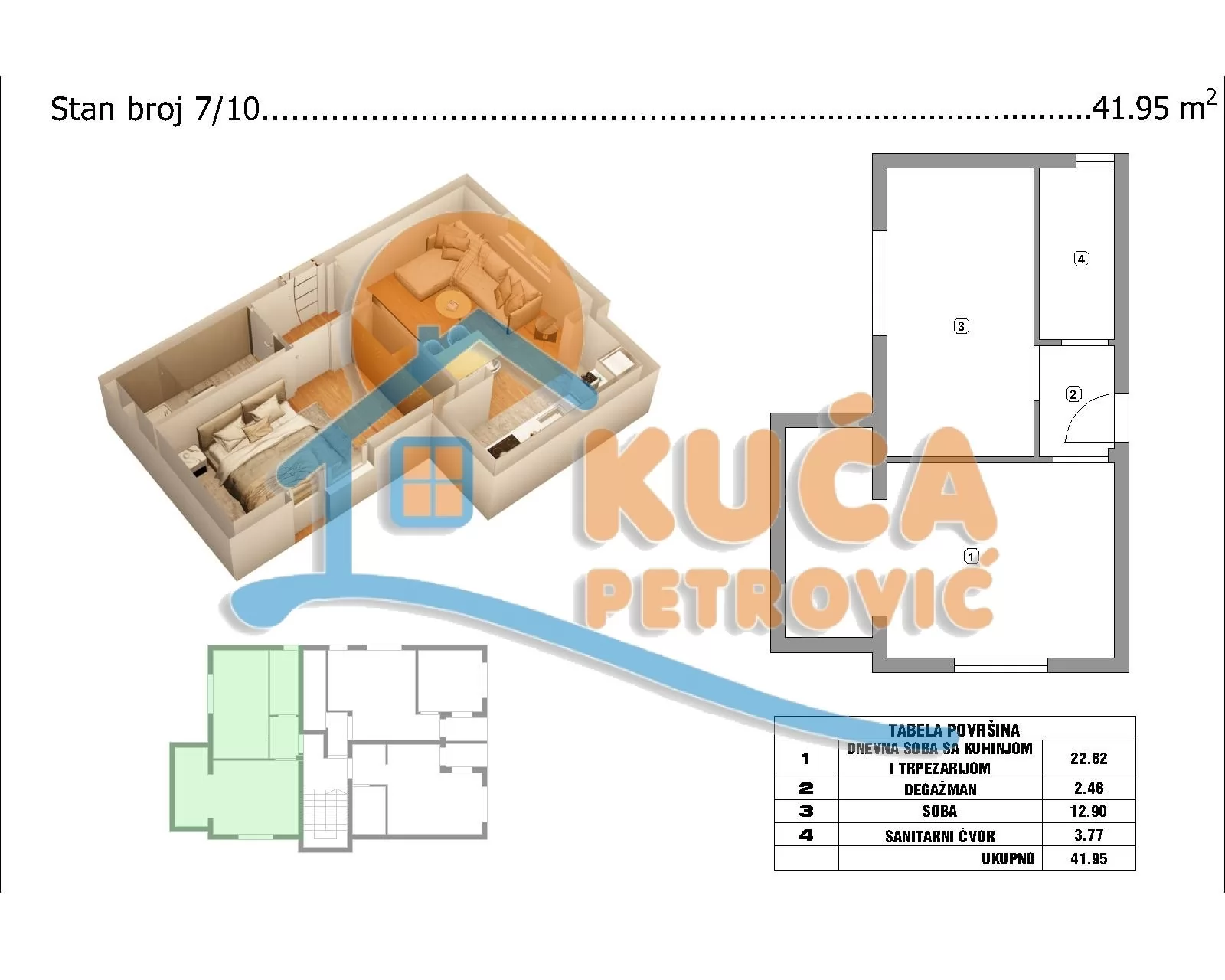Jednosoban stan, 42 m2, Crveni krst, Pribojska ID: p-015132 1
