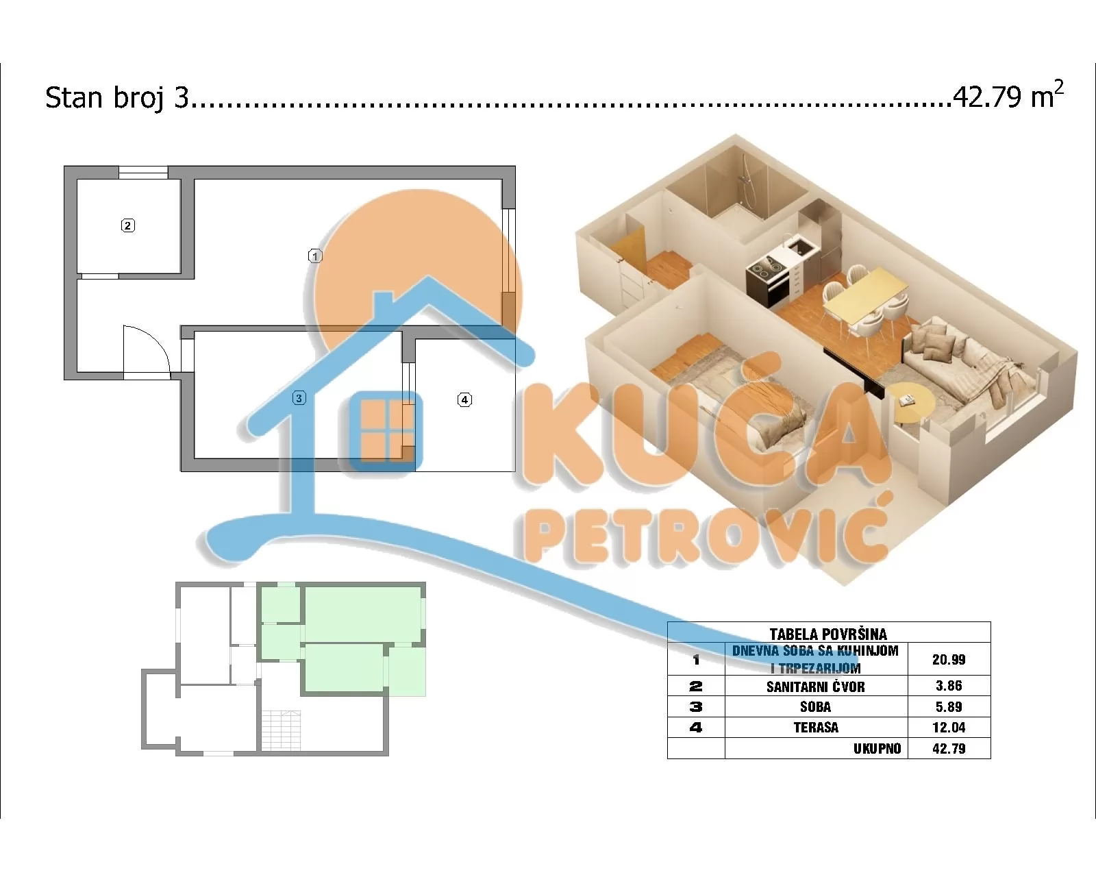 Jednosoban stan, 43 m2, Crveni krst, Pribojska ID: p-015124 1