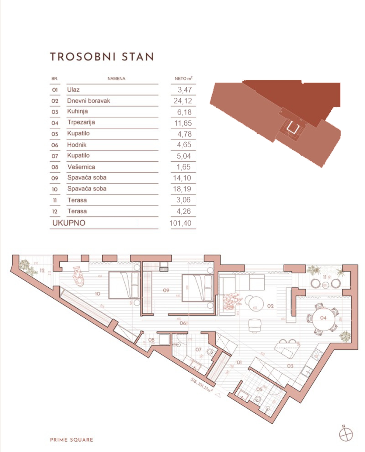 Centar  Dalmatinska  3 0  101 40m2 novogradnja 2