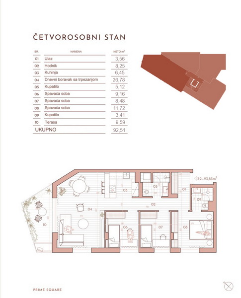 Centar  Dalmatinska  4 0  92 51 m2 novogradnja 2