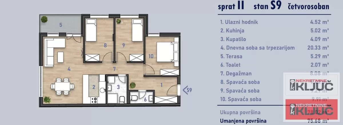SOMBORSKI BULEVAR, 77m2, Četvorosoban sa pdv, Nov useljiv sa PDV 12