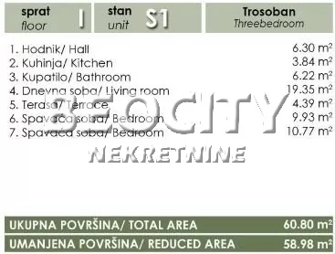 Trosoban stan, 58 m2, Telep, Kotorska ID: 125169 2