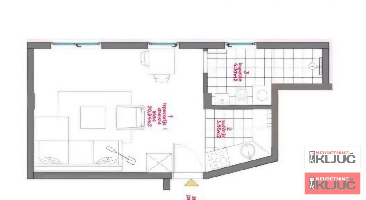 KOD SOMBORSKOG BULEVARA, 29m2, Garsonjera sa pdv 1