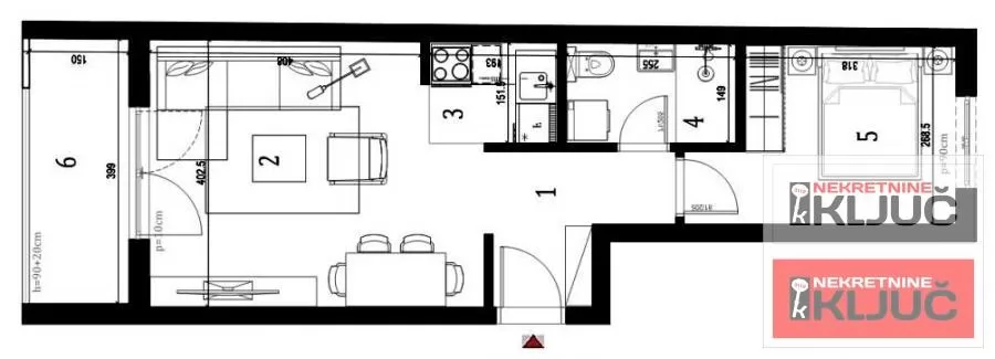 KLISA, 45m2, Dvosoban sa pdv 1