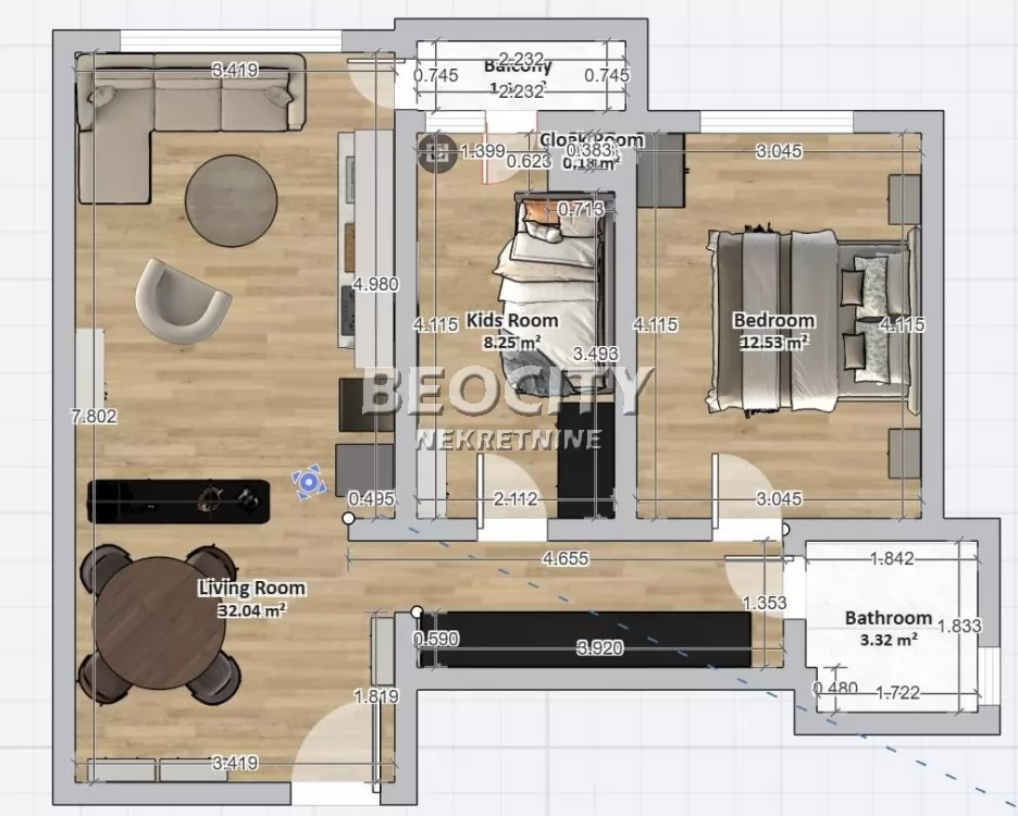 Dvosoban stan, 59 m2, Železnička stanica, Pariske komune ID: 127814 9
