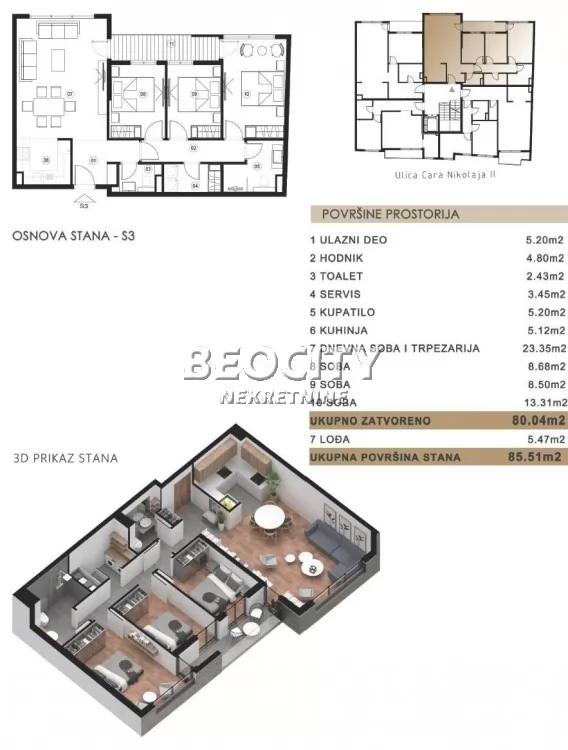 Trosoban stan, 86 m2, Kalenić ID: 127908 1