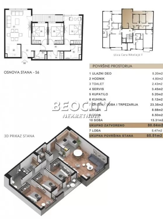 Trosoban stan, 86 m2, Kalenić ID: 127908 2