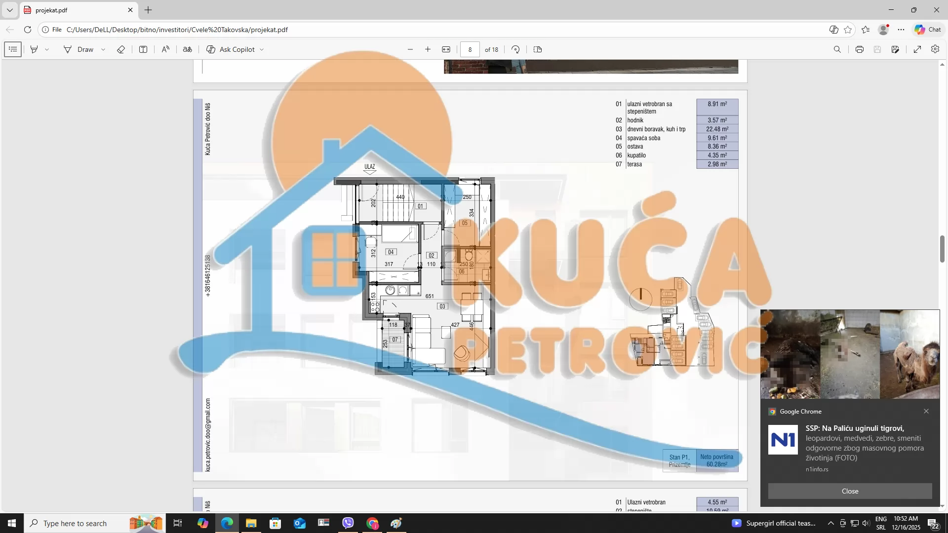 Dvosoban stan, 60.28 m2, Palilula, Božidarčeva ID: p-015508 3