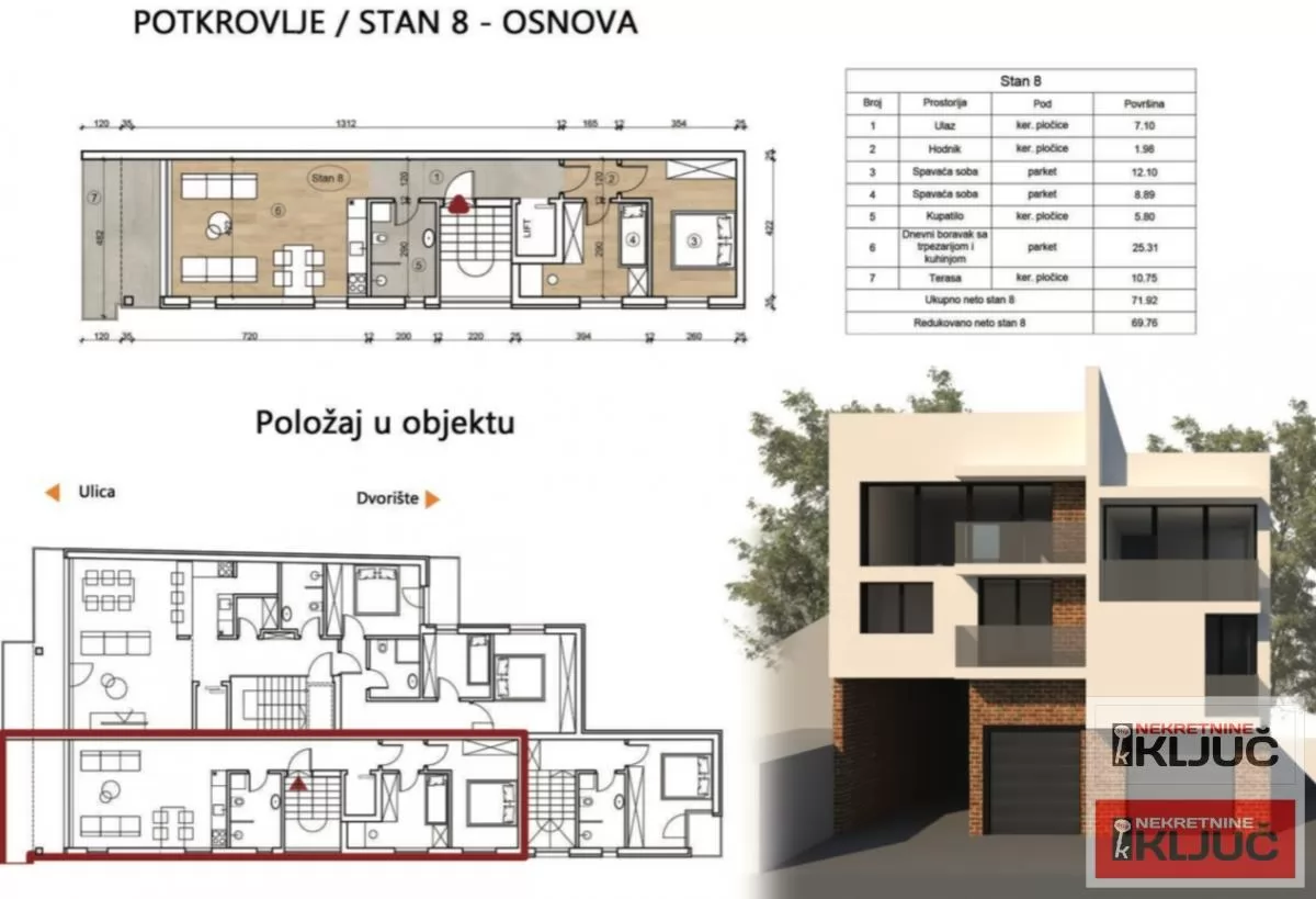 TELEP, 72m2 +2 krovne terase sa pogledom na ceo grad i Frusku Goru, Trosoban sa pdv, Penthouse 15