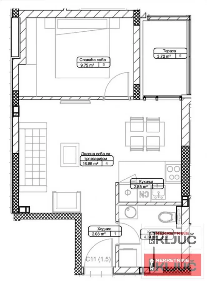 TELEP, 39m2, Jednoiposoban sa pdv, Izgradnja 1