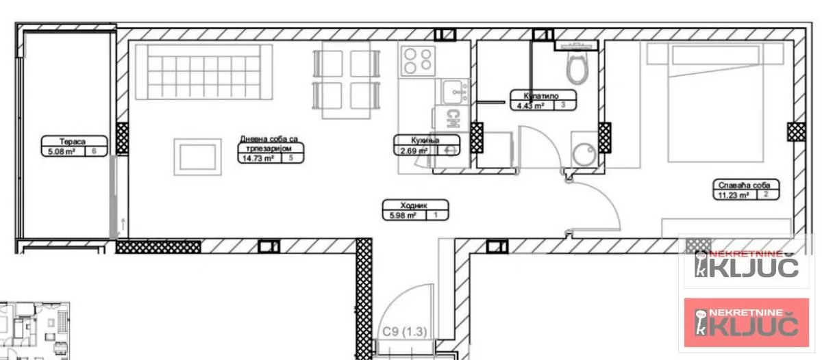 TELEP, 43m2, Dvosoban sa pdv, Izgradnja 1