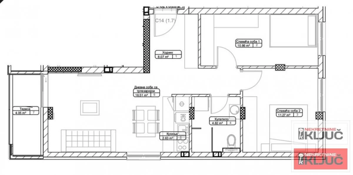 TELEP, 61m2, Trosoban sa pdv, Izgradnja 1