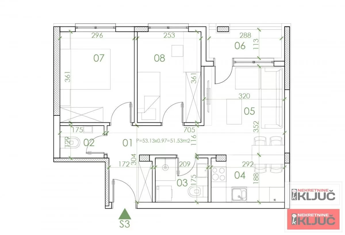 TELEP, 52m2, Trosoban sa pdv, Izgradnja 1