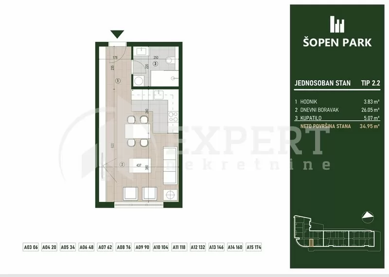 Jednosoban stan, 35.44 m2, Palilula, Palilulska ID: p-015761 2