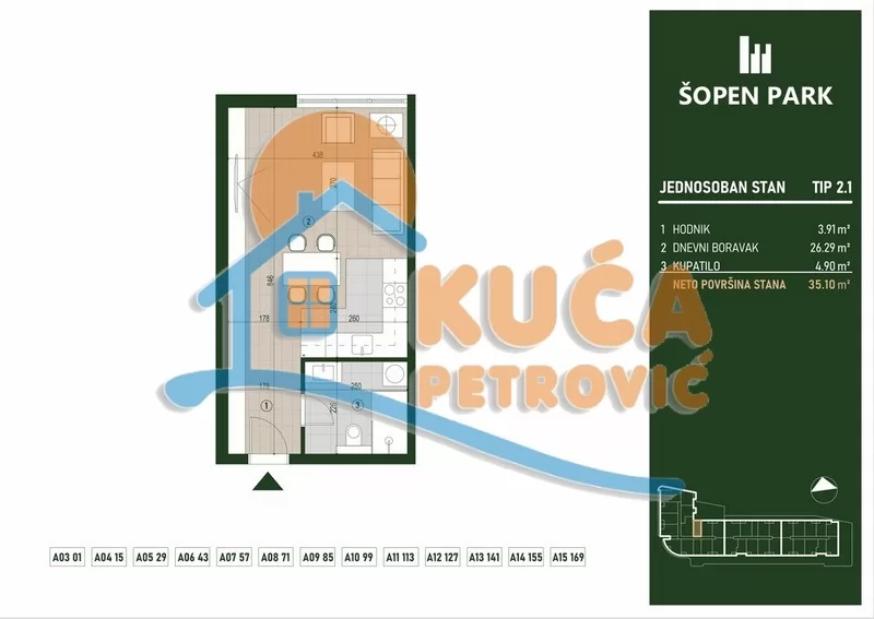 Jednosoban stan, 35.32 m2, Palilula, Palilulska ID: p-015760 2