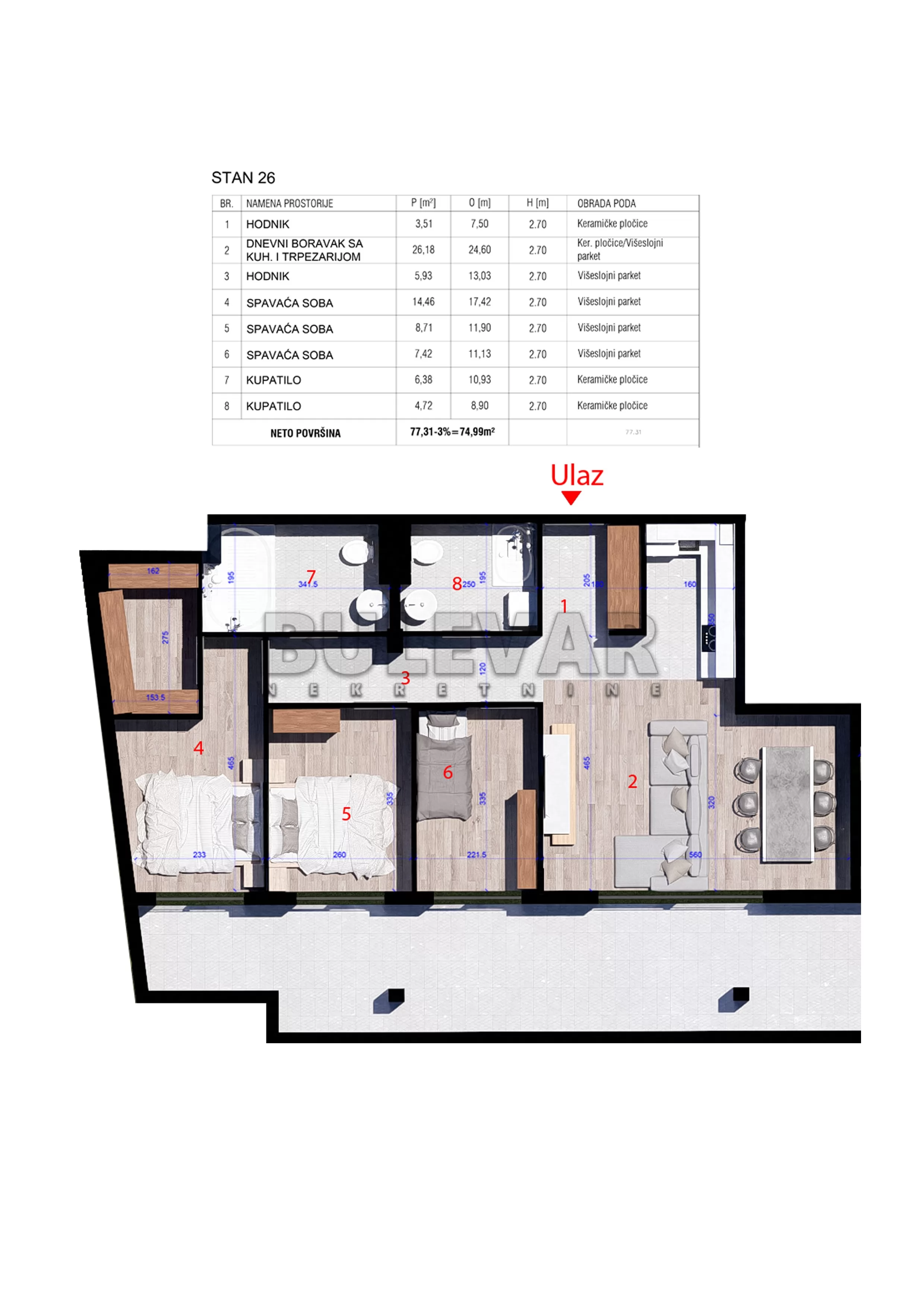 četvorosoban stan, 75 m2, Kragujevac, Atinska ID: p-015772 1