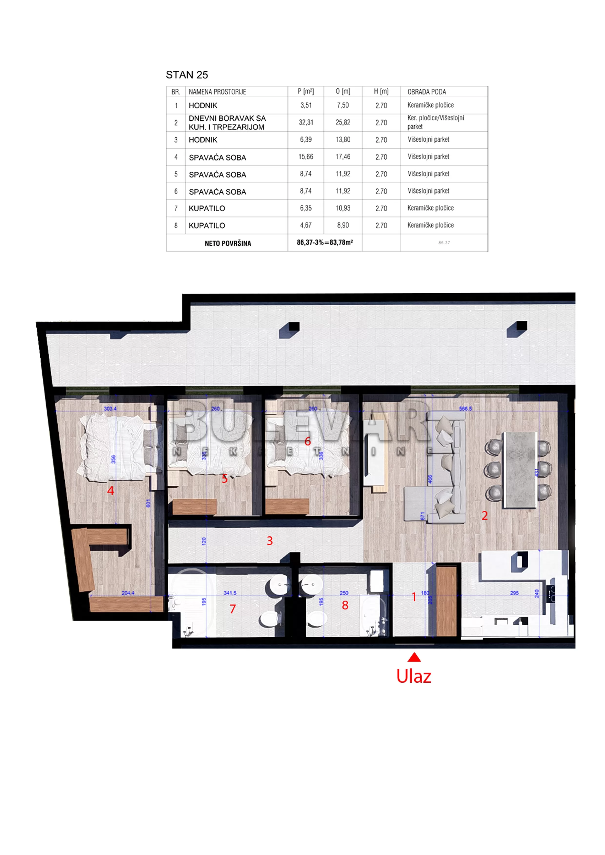 četvorosoban stan, 83.78 m2, Kragujevac, Atinska ID: p-015774 1