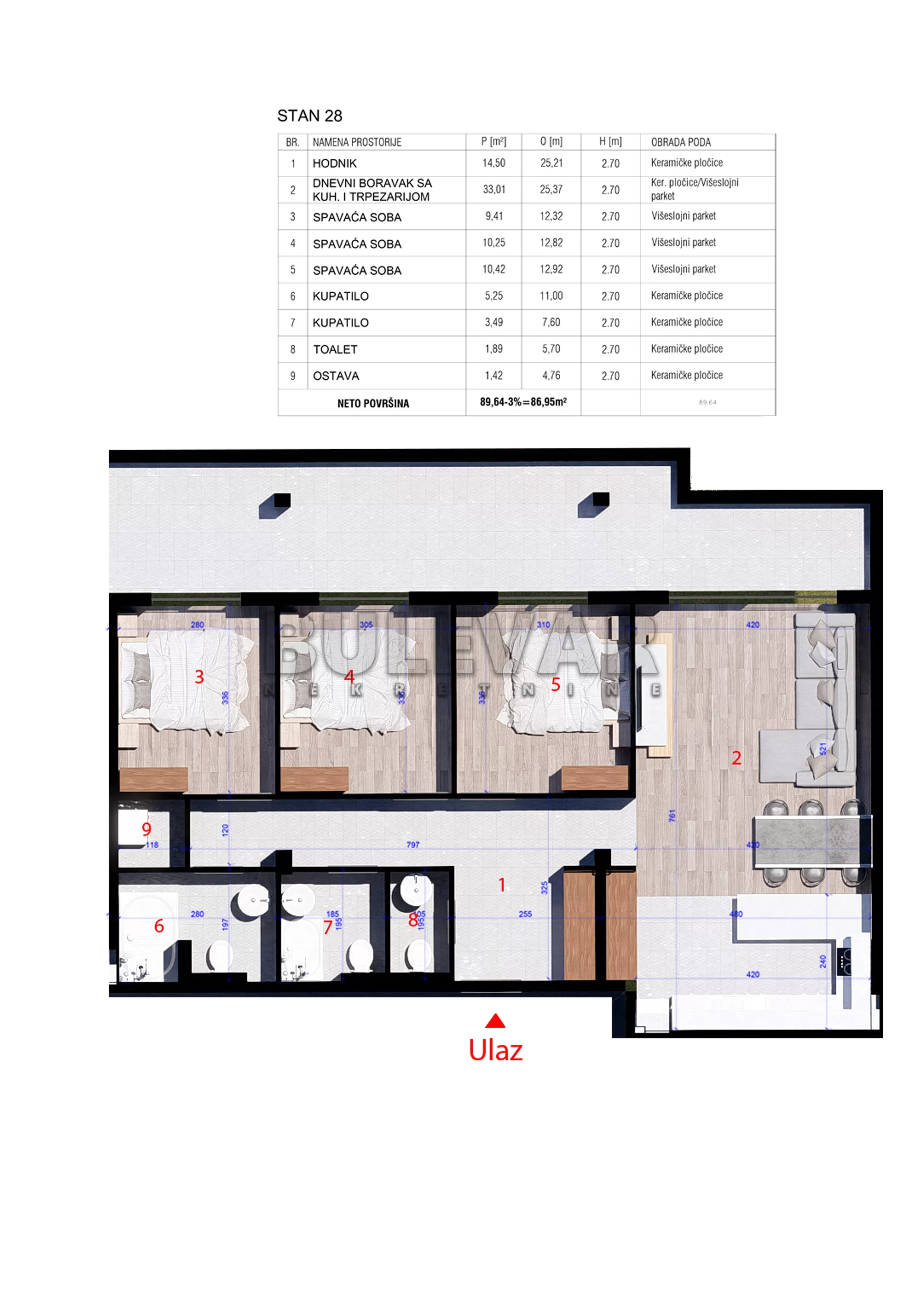 četvorosoban stan, 86.35 m2, Kragujevac, Atinska ID: p-015771 1