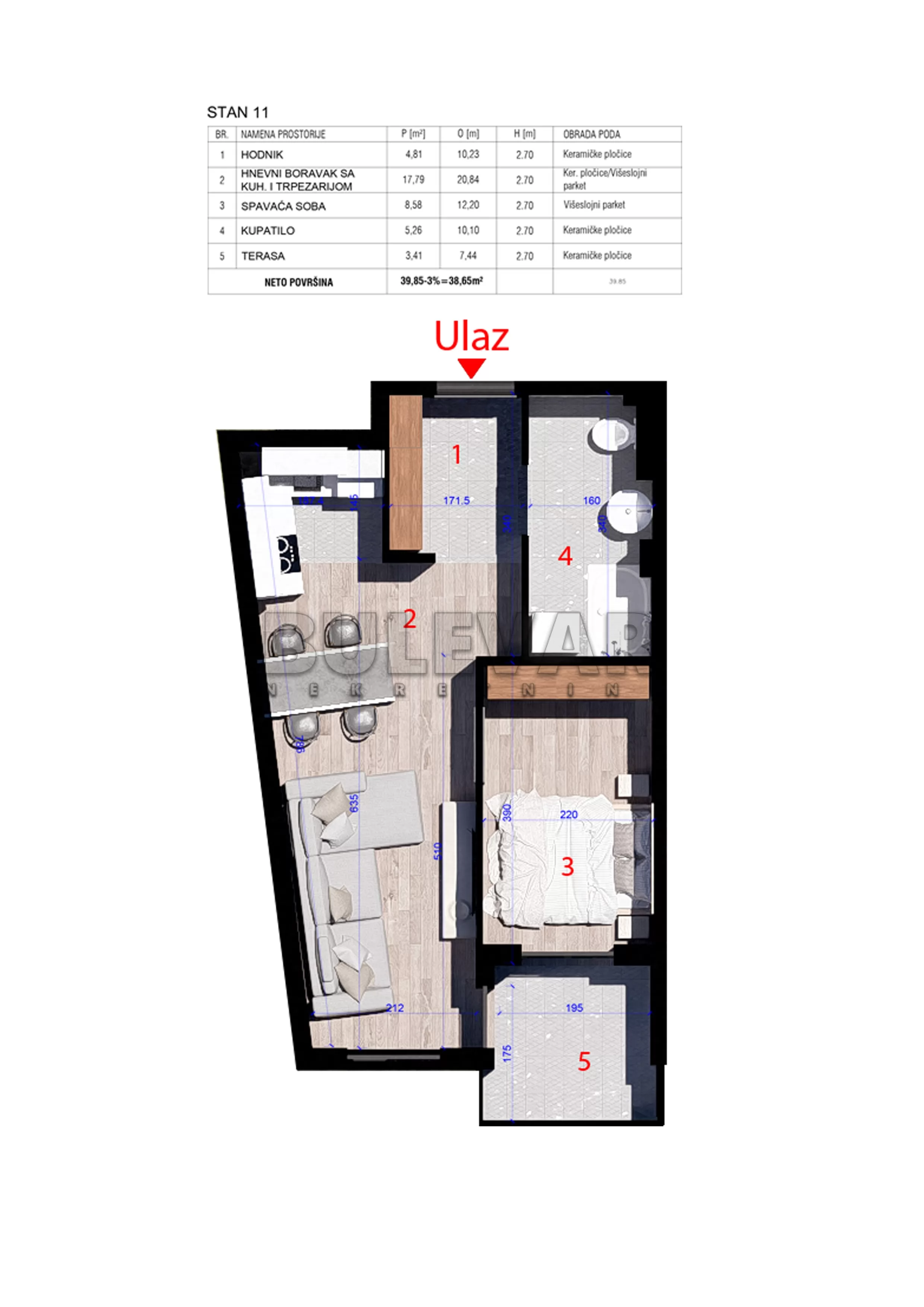 Dvosoban stan, 38.65 m2, Kragujevac, Atinska ID: p-015776 1