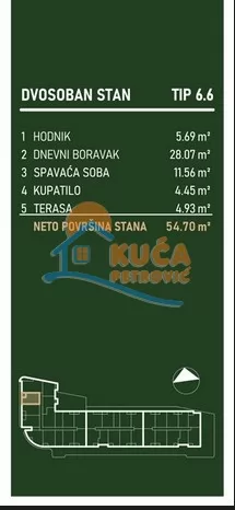 Dvosoban stan, 55.01 m2, Palilula, Palilulska ID: p-015794 3