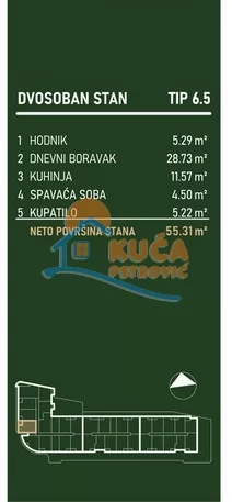 Dvosoban stan, 55.29 m2, Palilula, Palilulska ID: p-015791 3