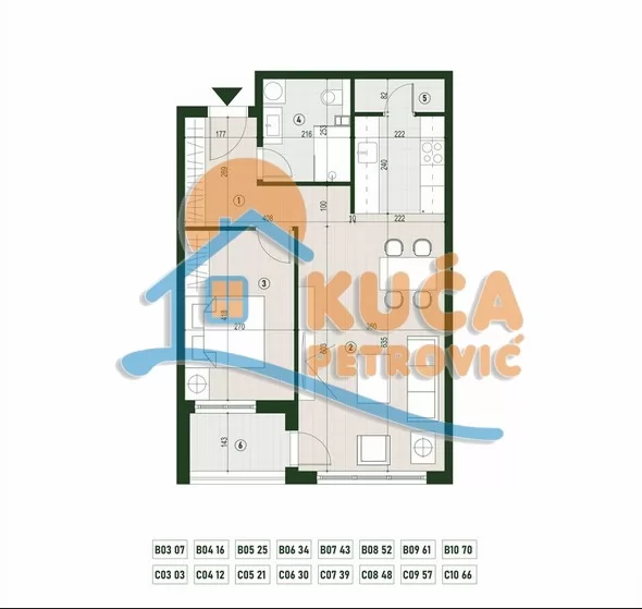 Dvosoban stan, 56.37 m2, Palilula, Palilulska ID: p-015781 2