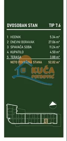 Dvosoban stan, 52.02 m2, Palilula, Palilulska ID: p-015800 3