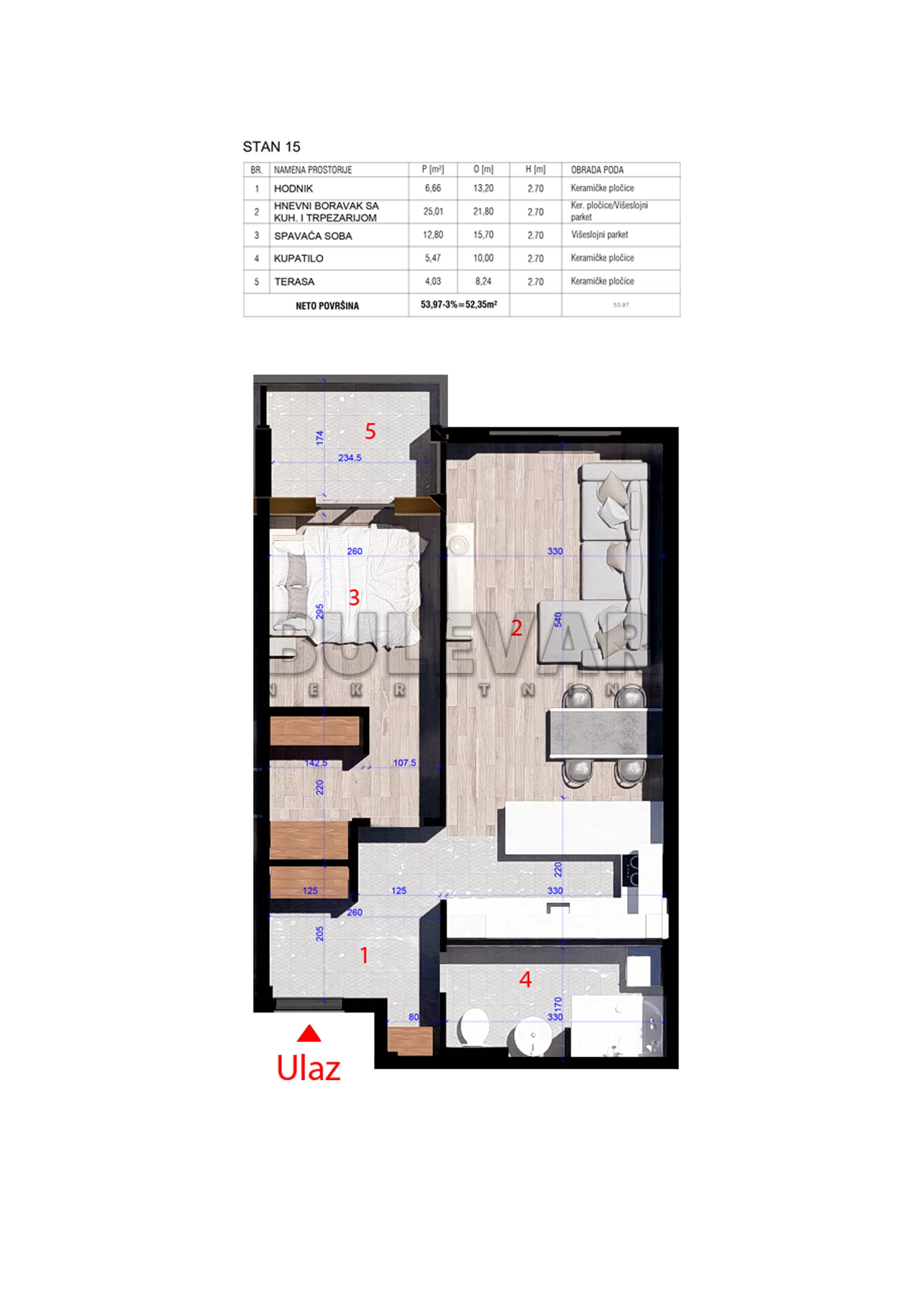 Dvosoban stan, 52.35 m2, Kragujevac, Atinska ID: p-015775 1