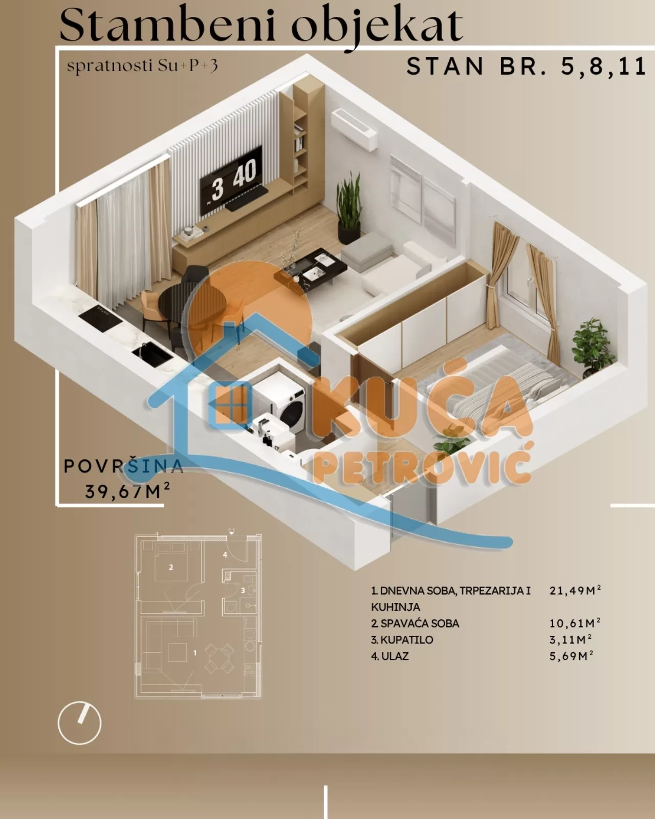 Dvosoban stan, 39.67 m2, Palilula, Durmitorska ID: p-015884 5