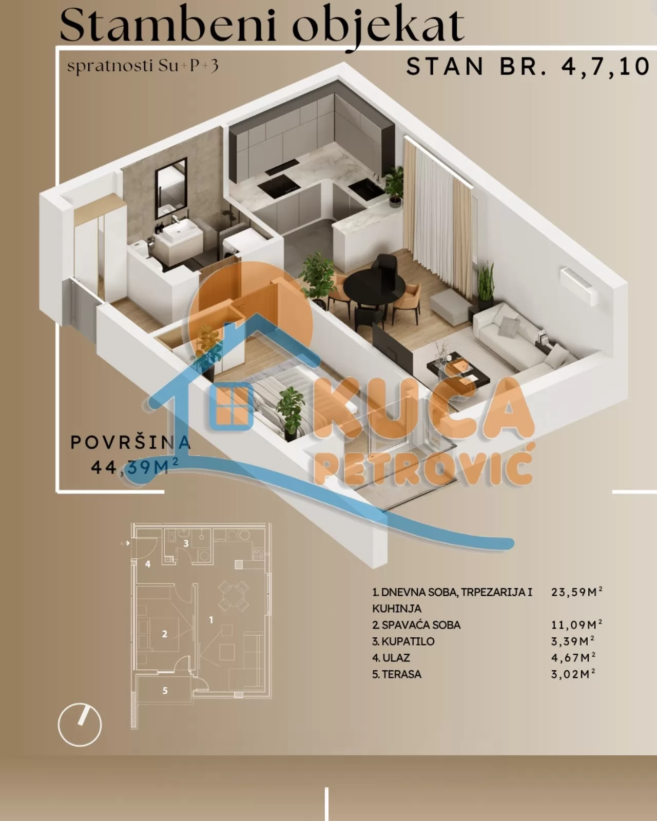 Dvosoban stan, 44.39 m2, Palilula, Durmitorska ID: p-015883 5