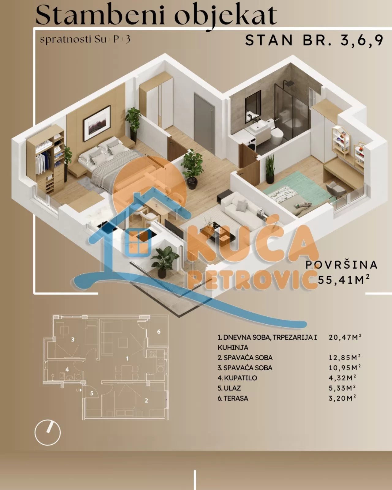 Dvosoban stan, 55.41 m2, Palilula, Durmitorska ID: p-015882 5