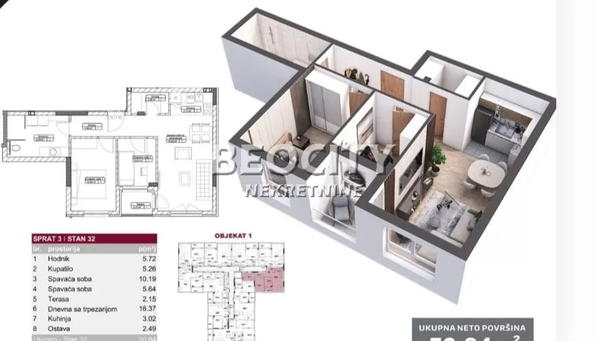 Dvosoban stan, 51 m2, Liman 4 ID: 129901 1