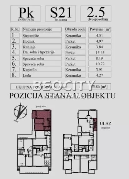 Dvosoban stan, 56 m2, Nova Detelinara ID: 129960 2