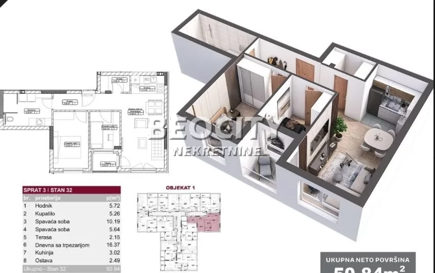 Trosoban stan, 51 m2, Liman 4 ID: 130463 1